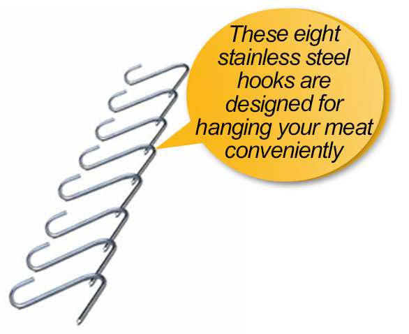 pit barrel cooker package review: 8 hooks for hanging meat